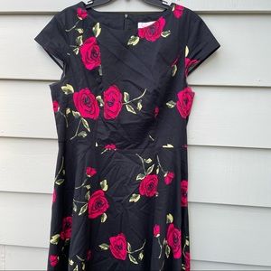 Rose Print Fit and Flare Pinup Dress XL